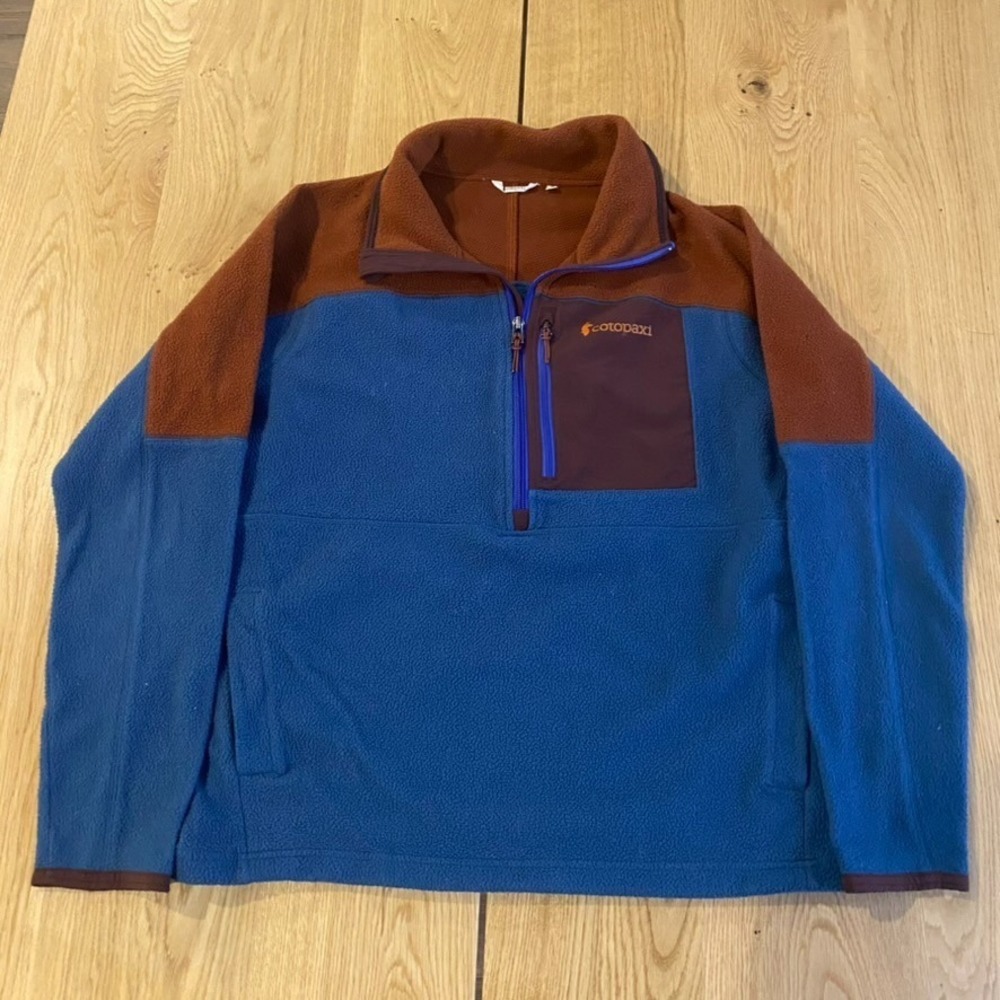 Cotopaxi Abrazo Fleece Jacket Half Zip Pullover Mens SM Canyon Orange Blue Hike